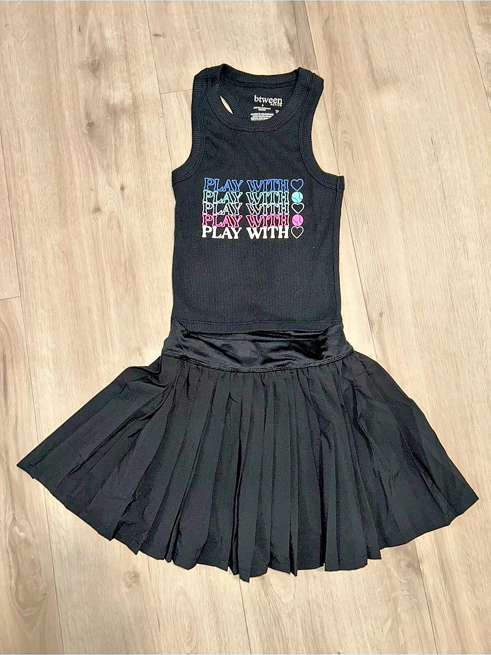 btween Kids Black Graphic Tank and Skort Set Size 8